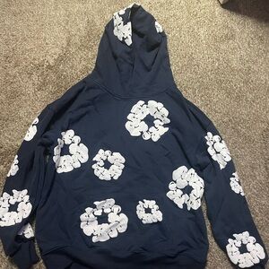 Navy Hoodie with White Floral Patterns